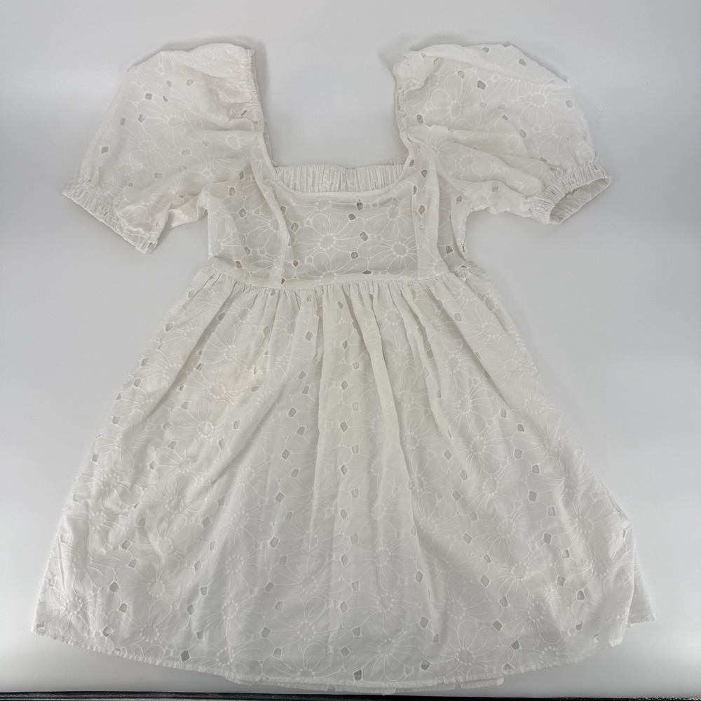 ASOS Short sleeve Woman's mini babydoll‎ dress White Size 8 Eyelet Lined Cotton